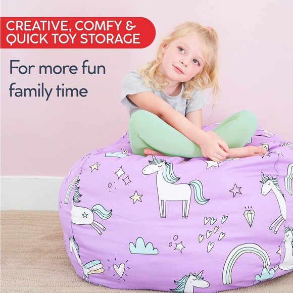Creative QT Unicorn Print Purple Bean Bag storage for Kids - Picture 1 of 7